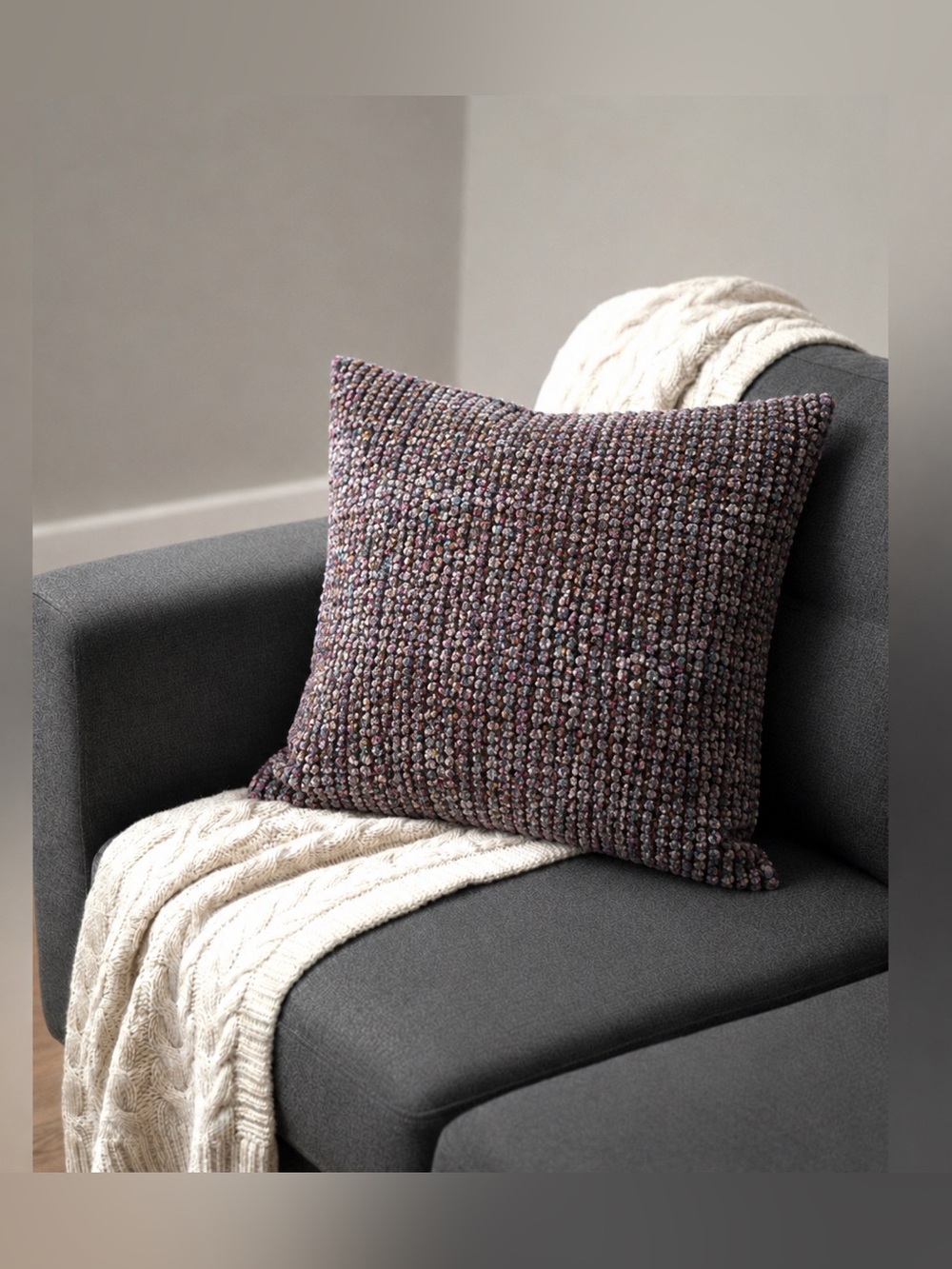 Decorative Textured Throw Pillow Cover 20x20 Purple Multicolor Accent